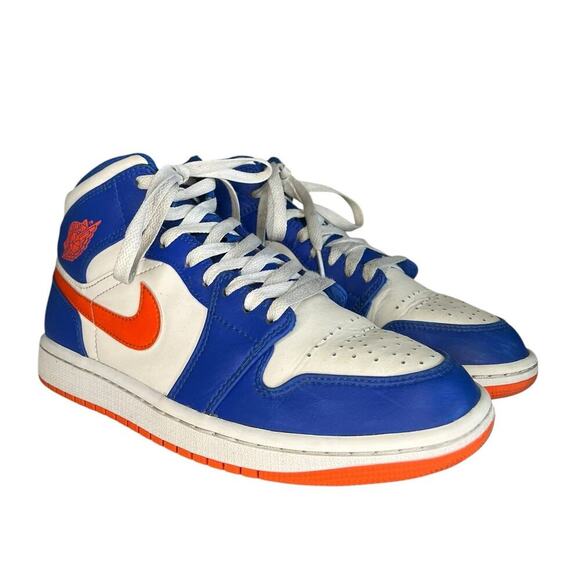 ***SOLD*** Mens Nike Air Jordan 1 Mid Sneakers Size 7.5 - Game Royal/Rush Orange - Picture 3 of 6
